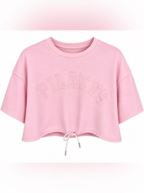 Missguided Pink Pilates Cropped Drawstring T-Shirt Size M